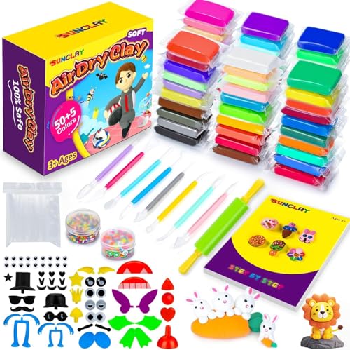 SUNCLAY Modelliermasse Lufttrocknend - 55 Farben Knete Set mit 80 Seiten Anleitungsbuch 9 Stück Knetwerkzeug 5 Stück Knete Zubehör Spielzeug Geschenke für Kinder Jungen Mädchen ab 3 4 5 6 7 8-12 Jahre SUNCLAY Modelliermasse Lufttrocknend - 55 Farben Knete Set mit 80 Seiten Anleitungsbuch 9 Stück Knetwerkzeug 5 Stück Knete Zubehör Spielzeug Geschenke für Kinder Jungen Mädchen ab 3 4 5 6 7 8-12 Jahre von SUNCLAY