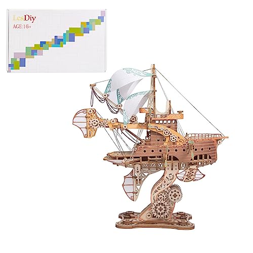 SUNDARE 3D Puzzle Holz Erwachsene, Fantasy-Luftschiff Puzzle 3D für Le Tour du Monde en Quatre-vingts Jours, 421Teile DIY Punk Kreatives Spielzeug von SUNDARE