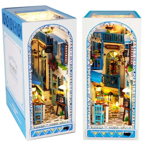 DIY Book Nook Kit, Wooden Book Nook Dollhouse Kit, DIY Miniature House Kit, 3D Miniature Kit Decorative Bookcase, Bookshelf Decor (Sea Breeze Realm) von SUNDEER
