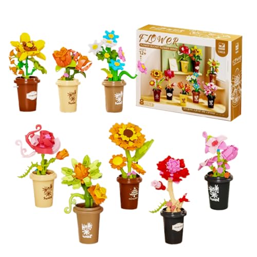 SUNGENIX 8 Blumen 3,6MM Mini Bausatz – 588 Stück Botanische Blume Bonsai mit Rosen Orchidee Bausteinspielzeug, Deko Kunstblumen für Zuhause Büro, Geburtstagsgeschenk für Frauen Erwachsene Teen von SUNGENIX