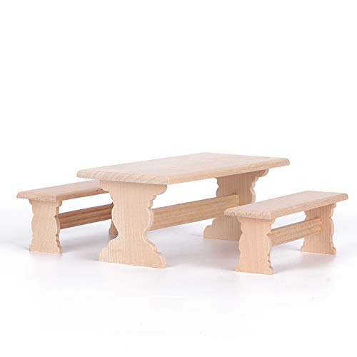 SUNGOOYUE 1/12 Puppenstuben-Tischmöbel, Tragbares Miniatur-Holztisch-Bank-Modell-Set für Puppenstuben-Zubehör(Long Table Bench) von SUNGOOYUE
