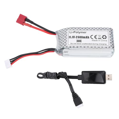 SUNGOOYUE 11,1 V 2500 MAh 3S Li-Ionen-RC-Bootsakku mit Ladegerät, Wiederaufladbarer Hochleistungs-Lipo-Akku für RC-Autos, Drohnen und Marines von SUNGOOYUE