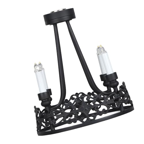 SUNGOOYUE 12 Verhältnis Dollhouse Kronleuchter Lebensechter Miniaturrunde Anhänger Leichte Stilvolle Vintage -Heimdekor Metal Black für Innenarchitektur von SUNGOOYUE