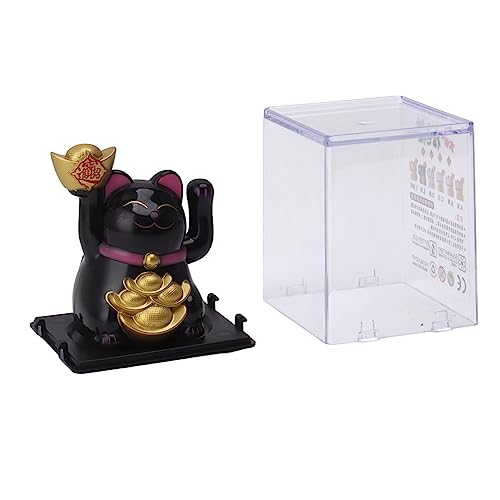 SUNGOOYUE 2in Solar Powered Chinese Lucky Cat Ornament mit Schwankem Arm für Reichtum und Glückssegen (Black) von SUNGOOYUE