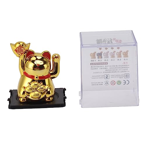 SUNGOOYUE 2in Solar Powered Chinese Lucky Cat Ornament mit Schwankem Arm für Reichtum und Glückssegen (Gold) von SUNGOOYUE