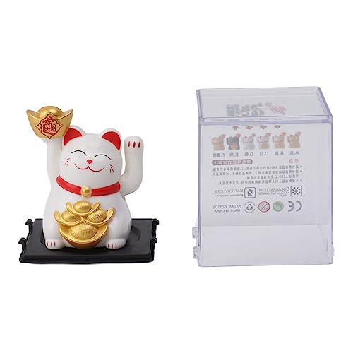 SUNGOOYUE 2in Solar Powered Chinese Lucky Cat Ornament mit Schwankem Arm für Reichtum und Glückssegen (White) von SUNGOOYUE