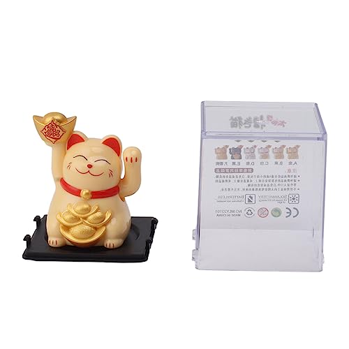 SUNGOOYUE 2in Solar Powered Chinese Lucky Cat Ornament mit Schwankem Arm für Reichtum und Glückssegen (Yellow) von SUNGOOYUE