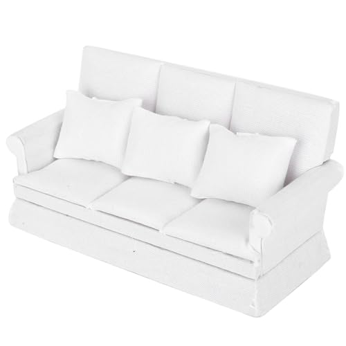 SUNGOOYUE Doll House Wohnzimmer Möbel Mini Holzsofa mit 3 Stcs Kissen Gut für Weiß (White) von SUNGOOYUE
