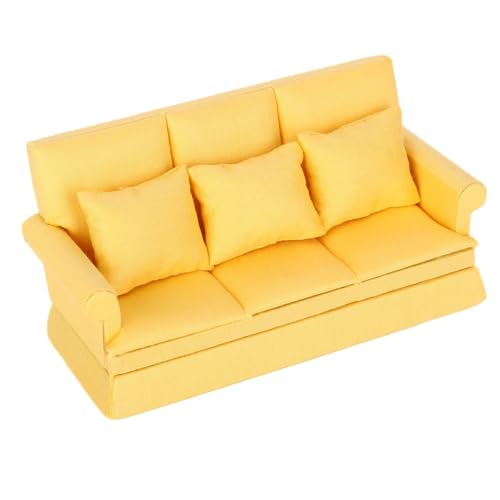 SUNGOOYUE Doll House Wohnzimmer Möbel Mini Holzsofa mit 3 Stcs Kissen Gut für Weiß (Yellow) von SUNGOOYUE