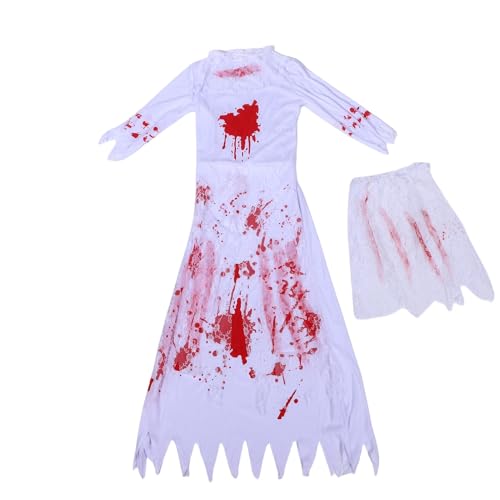SUNGOOYUE Halloween Kostüme für Erwachsene Frauen, Polyester Zombie Braut Blutiges Spitzenbeckenkleid für Festival Holiday Party Cosplay Outfit (S) von SUNGOOYUE