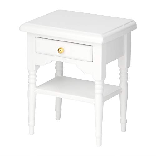SUNGOOYUE Kleiner Nachttisch, 1:12, Weißes Mini-Möbel-Nachttischmodell für Puppenhaus-Dekoration von SUNGOOYUE