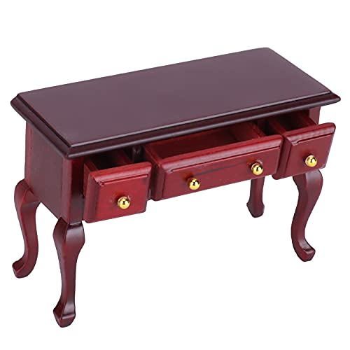 SUNGOOYUE Mini Birch Dollhouse Table Desk Dollhouse Arbeiten Miniaturen 3 Schublade Retro Blumendesign 1/12 Skala Doll House und Baby von SUNGOOYUE