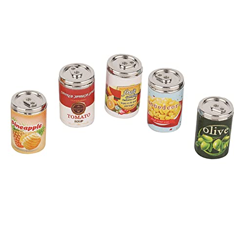 SUNGOOYUE Mini -Obstdosen, 5pcs Legierung Mini Dollhouse Drink Accessoires Miniaturfrüchte -Dose Modelle für die Dekoration von Puppenhaus (simulierte Lebensmittel 5 Dosen Obstdosen (Simulierte von SUNGOOYUE