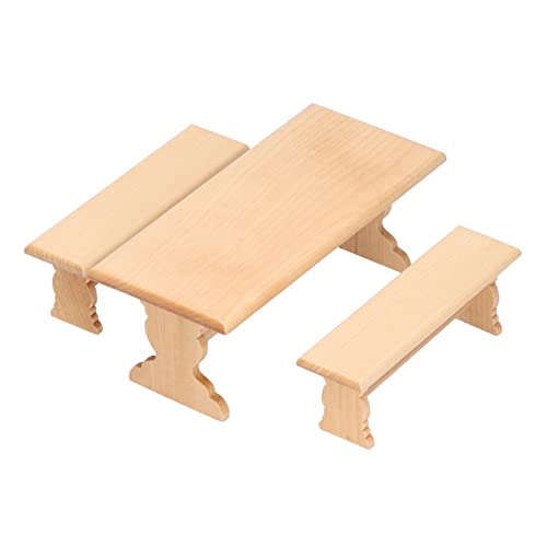 SUNGOOYUE Miniaturpuppenhaus Holz Esstisch Stuhlmodell mit Bank -Set Nicht -Farbe für Farbenfrohe Lebensszenen (Holzfarbe) von SUNGOOYUE