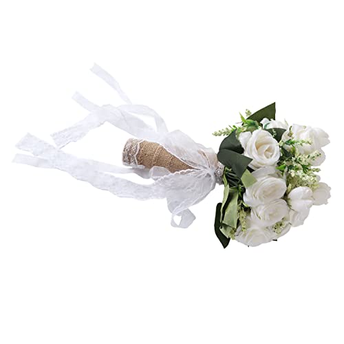 SUNGOOYUE Moderne Holding Blumen Künstliche Falsche Braut Bouquet Elegante Wohnkultur Hochzeit Proms Requisiten Vintage Party 1 Stück (White) von SUNGOOYUE