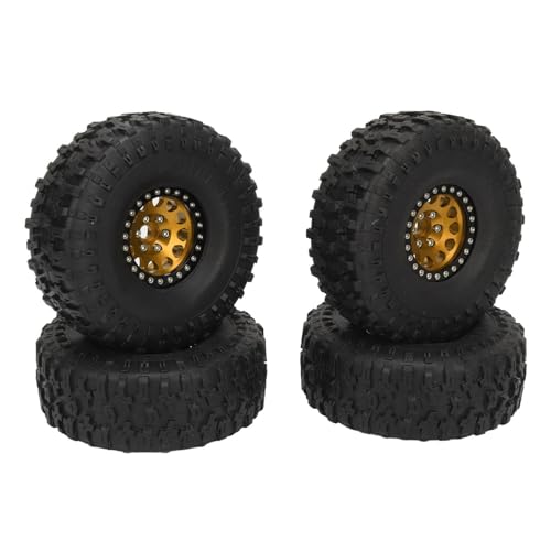 SUNGOOYUE RC Crawler Reifen, 4 Stück 1,9 Zoll RC Crawler Gummireifen mit 12 Loch Aluminiumlegierungsrädern Ersatz für SCX10 1/10 (Gold) von SUNGOOYUE