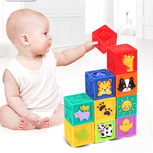 SUNGOOYUE Weiche Blöcke Langlebige Kinderspielzeugbaublockplayset für Kleinkindentwicklung, Ungiftige Kinderblöcke für Intellektuellen Spaß, 9 Farbenfrohe Bausteine ​​für Kinderhände von SUNGOOYUE