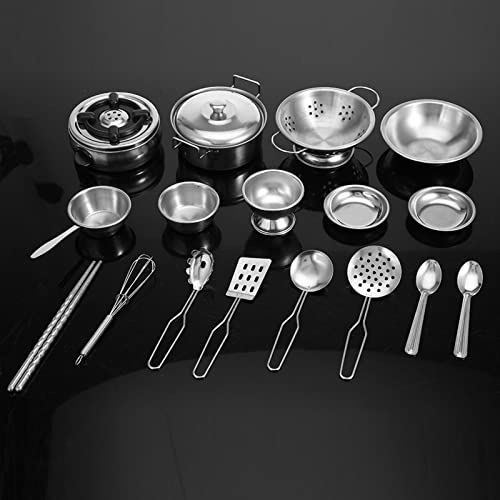 SUNGOOYUE aus Edelstahl -Kochgeschirr -Spielzeug Spielzeug Set, Intelligenz 25 Teile Utensilien Pfannenspielzeug mit Deckel für (25 Teile (18 Stück) von SUNGOOYUE