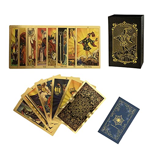 SUNHHX Tarotkarten Deck - 78 PVC wasserdicht, knitterfrei, Goldfolie, klassische Tarotkarten mit englischem Anleitungsbuch, perfekt für Anfänger von SUNHHX