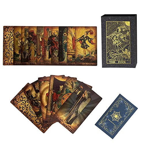 SUNHHX Tarotkarten, 78 Stück, Klassische Tarotkarten mit Anleitung, Goldfolie, Für Anfänger und Erwachsene ab 24 Jahren von SUNHHX