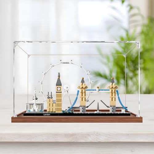 Acryl-Figuren Display Box für LE-GO für 21034 für Lo-n-don Eye Acryl-Aufbewahrungsbox staubdichte transparente Box benutzerdefinierte Vitrine Aufbewahrungsbox (kein Modell) (Holz+2 mm) von SUNHON
