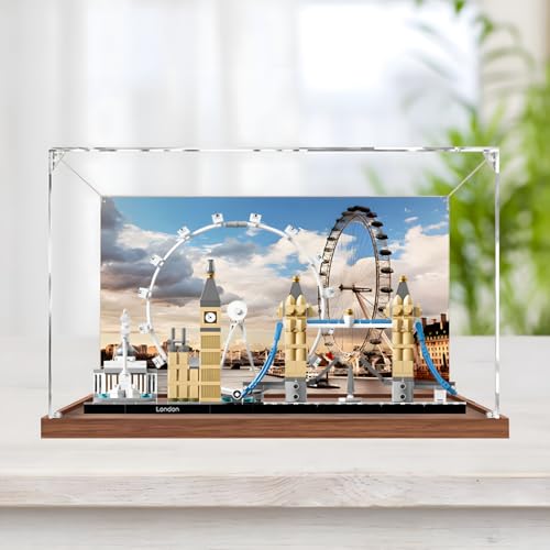 Acryl-Figuren Display Box für LE-GO für 21034 für Lo-n-don Eye Acryl-Aufbewahrungsbox staubdichte transparente Box benutzerdefinierte Vitrine Aufbewahrungsbox (kein Modell) (Holz+Hintergrund) von SUNHON