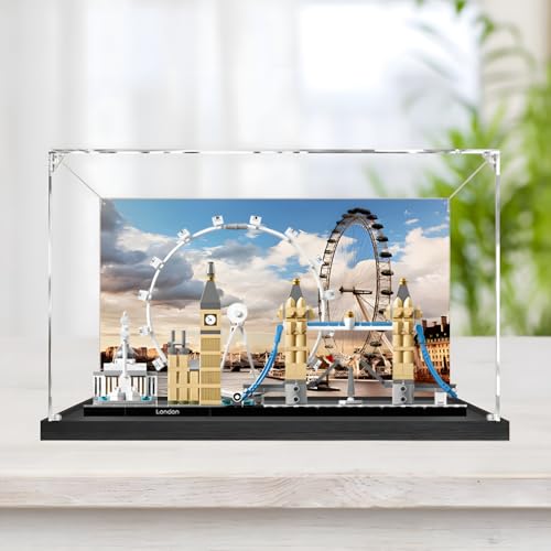 Acryl-Figuren Display Box für LE-GO für 21034 für Lo-n-don Eye Acryl-Aufbewahrungsbox staubdichte transparente Box benutzerdefinierte Vitrine Aufbewahrungsbox (kein Modell) (schwarz + Hintergrund) von SUNHON
