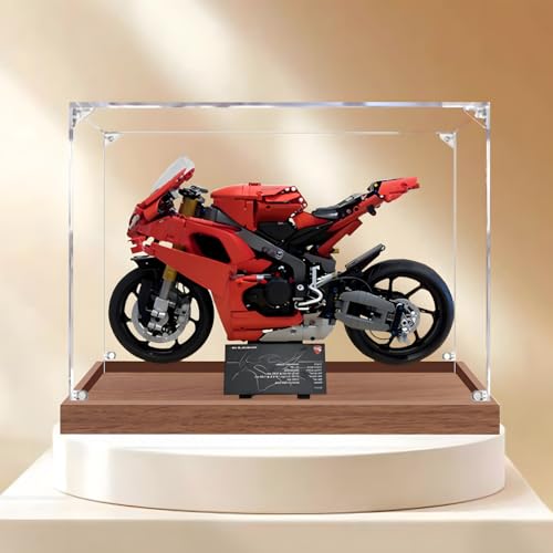Acryl-Figuren Display Box für LE-GO für 42202 Duc-ati Panigalle V4 S Acryl Aufbewahrungsbox Staubdicht Transparent Box Custom Vitrine Aufbewahrungsbox (kein Modell) (Holz + 2 mm) von SUNHON