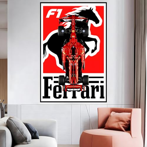 Display Wandhalterung für LE-GO 42207 Ferrarri SF-2-4 F1, kompatibel mit Le-go Auto-Haken, Wandmontage, Geschenkideen, Dekoration, Größe: 50 x 80 cm (ohne Modell) (D) von SUNHON
