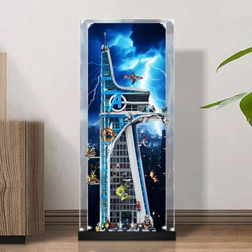 Figuren Display Box für LE-GO für 76269 für Ma-rvel Ave-ngers Tower Acryl Aufbewahrungsbox Staubdicht Transparent Box Custom Vitrine Aufbewahrungsbox (Kein Modell) (Hintergrund A) von SUNHON