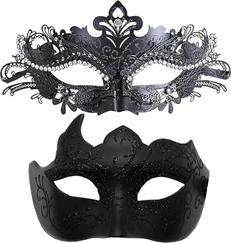 SUNNEE Maskerade Maske Paare Set: Strass Metall Cosplay Venezianische Party Maske Halloween Kostüm SUNNEE Maskerade Maske Paare Set: Strass Metall Cosplay Venezianische Party Maske Halloween Kostüm von SUNNEE
