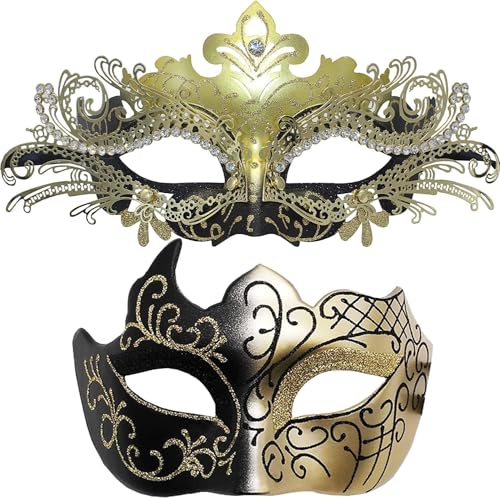 SUNNEE Maskerade Maske Paare Set: Strass Metall Cosplay Venezianische Party Maske Halloween Kostüm SUNNEE Maskerade Maske Paare Set: Strass Metall Cosplay Venezianische Party Maske Halloween Kostüm von SUNNEE