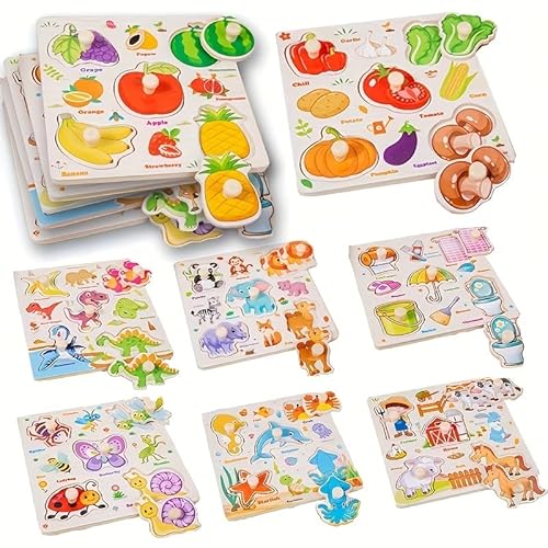 Holz-Puzzle für Kleinkinder, 8-teiliges Montessori-Puzzle-Set, Lernpuzzle-Set, Tiere, Dinosaurier, Obst, Gemüse, Insekt, tolles Vorschulgeschenk für Mädchen und Jungen Holz-Puzzle für Kleinkinder, 8-teiliges Montessori-Puzzle-Set, Lernpuzzle-Set, Tiere, Dinosaurier, Obst, Gemüse, Insekt, tolles Vorschulgeschenk für Mädchen und Jungen von SUNPROUND