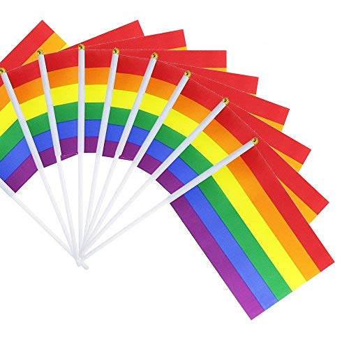 SUNREEK Regenbogen Pride Homosexuell Stick Flagge, 50 Pack Kleine Mini Hand LGBT Fahnen auf Stöcken, Dekorationen Zubehör für Karneval, Gay Pride Rainbow Party von SUNREEK