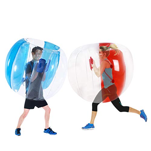 2 Stück Lawn Bumper Balls, Kinder Hinterhof Spiele Erwachsene Patio Bälle, Spielplatz Bälle Rasen Ballons, große aufblasbare Sommer Outdoor-Spielzeug (Transparent rot + blau, 120CM) von SUNSHINEMALL