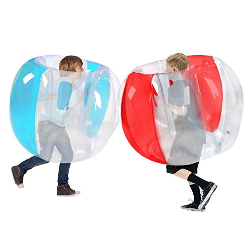 2 Stück Lawn Bumper Balls, Kinder Hinterhof Spiele Erwachsene Patio Bälle, Spielplatz Bälle Rasen Ballons, große aufblasbare Sommer Outdoor-Spielzeug (Transparent rot + blau, 90CM) von SUNSHINEMALL