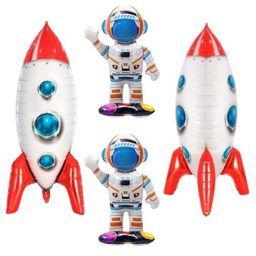 SUNSK Luftballons 4D Rakete Stehende Weltraum Astronauten Folienballon Groß Aluminium Folie Ballon Outer Space Folienballon für Kinder Jungen Birthday Decorations (4 Stück) von SUNSK