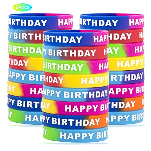 SUNSK Silikonarmband Geburtstag Happy Birthday Gummi Armbänder Geburtstags Party Dekoration Geschenk geeignet für Erwachsene und Kinder 24 Stück von SUNSK