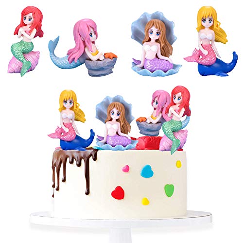 SUNSK Tortendeko Meerjungfra Geburtstagstorte Dekoration Kind Mini Meerjungfrau Figuren Kuchen Topper für Mädchen Party Kuchendekoration 4 Stück von SUNSK