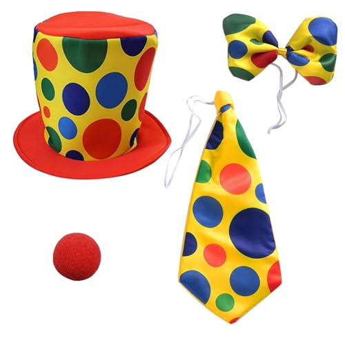 SUNTRADE Lustiges Party Clown Kostüm Set, Clown Hut, Krawatte und Nase Set, Clown Zubehör, 4 PCS SUNTRADE Lustiges Party Clown Kostüm Set, Clown Hut, Krawatte und Nase Set, Clown Zubehör, 4 PCS von SUNTRADE