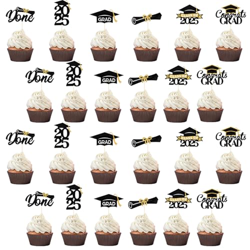 24 PCS Graduation Cupcake Toppers, 2025 Abschluss Tortendeko, Grad Cap Graduation Kuchen Dekoration, Abschluss Deko für Kuchen Dekorationen Partyzubehör Abschlussfeierzubehör 24 PCS Graduation Cupcake Toppers, 2025 Abschluss Tortendeko, Grad Cap Graduation Kuchen Dekoration, Abschluss Deko für Kuchen Dekorationen Partyzubehör Abschlussfeierzubehör von SUNXBUK