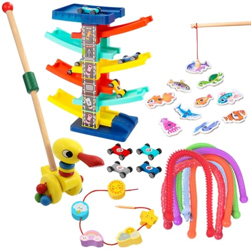 SUNXBUK Montessori Spielzeug ab 1 Jahr,Motorikspielzeug ab 1 2 Jahr,Auto Car Rampe Spielzeug,Sensorik Spielzeug Fördert die Entwicklung der Handbewegungsfähigkeiten und Gehfähigkeiten von SUNXBUK