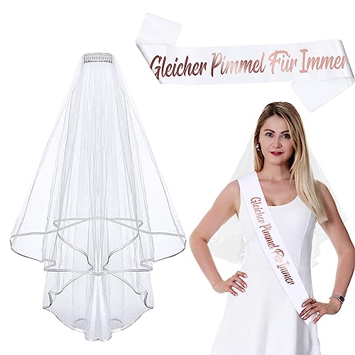 SUNYOK 2 Stück Junggesellenabschied Deko Set JGA Accessoires Schärpe mit weißem Braut Schleier Hochzeit Fotorequisiten Geschenke Ideen für JGA Frauen Bachelorette Party Hen Party SUNYOK 2 Stück Junggesellenabschied Deko Set JGA Accessoires Schärpe mit weißem Braut Schleier Hochzeit Fotorequisiten Geschenke Ideen für JGA Frauen Bachelorette Party Hen Party von SUNYOK