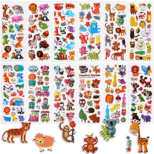 3D Aufkleber Kinder 12 Blätter, Geschwolle Cartoon Tier Sticker für kinder & Kleinkinder,Niedliche 3D Waldtiere Stickers für Jungen Mädchen Belohnungssticker Kindergeburtstag Gastgeschenke Mitgebsel von SUNYOVIME