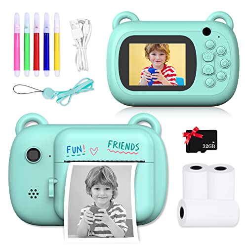SUPBRO Kinder Digital Kamera Spielzeug Kleinkind Kamera Spielzeug Print Sofortbildkamera 2.4 Zoll HD-Bildschirm 1080P 32 GB TF-Karte Jungen Mädchen Spielzeug für 3 bis 12 Jahre alte (Dinosaurier) von SUPBRO