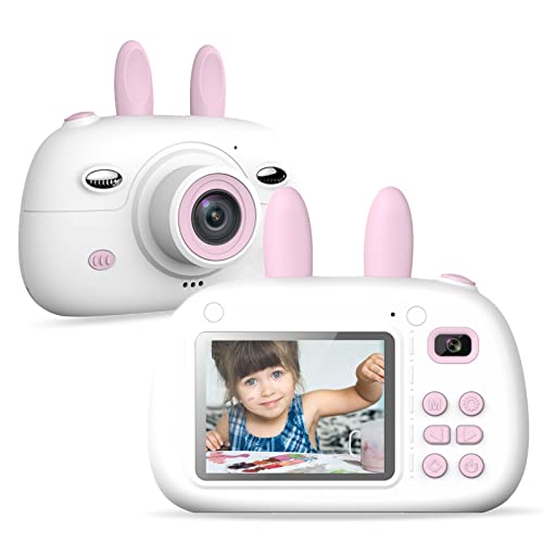 SUPBRO Kinderkamera Hase Fotoapparat Kinder Digitalkamera Mit 2.4" IPS-Bildschirm 1080P HD 32G TF Karte Geschenke Spielzeug für 3-12 Jahre Kinder Rose von SUPBRO
