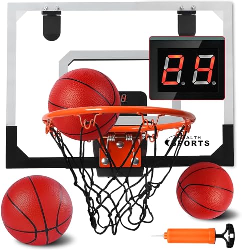 SUPER JOY Mini Basketballkorb Indoor Kinder - Basketballkorb für Zimmer mit 3 Ball — Mini Hoop mit Elektronische Anzeigetafel - Basketballkorb Outdoor Wandmontage für Schlafzimmerbüro 40X30cm von SUPER JOY