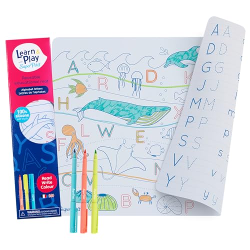 SUPER Petit - Beidseitiges Lernset - Das Alphabet - 100% Silikon - Mit 3 abwischbaren und wiederverwendbaren Stiften - Ab 3 Jahren - Zweisprachige Version Französisch-Englisch - Montessori-Methode SUPER Petit - Beidseitiges Lernset - Das Alphabet - 100% Silikon - Mit 3 abwischbaren und wiederverwendbaren Stiften - Ab 3 Jahren - Zweisprachige Version Französisch-Englisch - Montessori-Methode von SUPER PETIT
