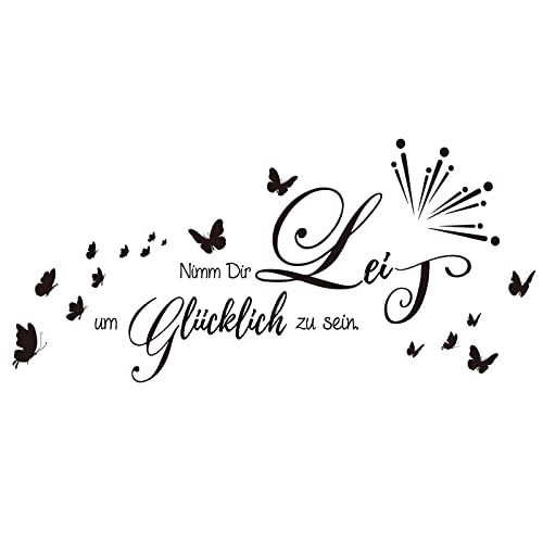 SUPERDANT Wandaufkleber Happy Theme Wandsticker Deutscher Text Wandtattoo Abziehen Und Aufkleben Vinyl Wandsticker Für Wohnzimmer Haustür Schlafzimmer Wanddekoration 37x77cm Schwarz von SUPERDANT