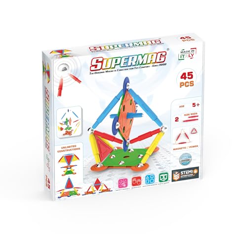 Supermag - Multicolor Magnetbaukasten - 45 Teile - Kinderspielzeug Ab 5 Jahren - Patentiertes System Basierend auf STEM-Programmen - Made In Italy Supermag - Multicolor Magnetbaukasten - 45 Teile - Kinderspielzeug Ab 5 Jahren - Patentiertes System Basierend auf STEM-Programmen - Made In Italy von Supermag